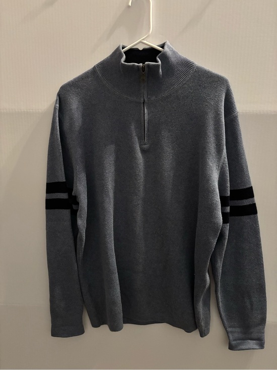 GAP Other - GAP Men's Slate Gray Half-Zip Sweater with Navy blue Sleeve Stripes